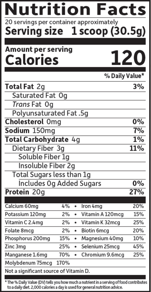 RAW Protein & Greens Chocolate Supplement Facts Label