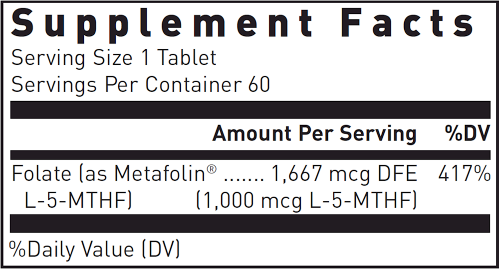 Methyl Folate (5-Mthf) Supplement Facts Label