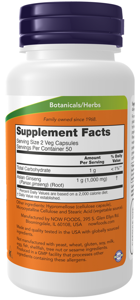 Panax Ginseng 500 mg Supplement Facts Label