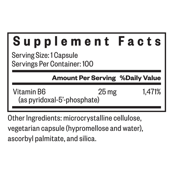 P-5-P (Pyridoxal 5-Phosphate) Supplement Facts Label