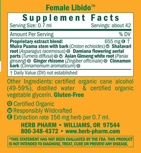 Female Libido Tonic Compound Supplement Facts Label