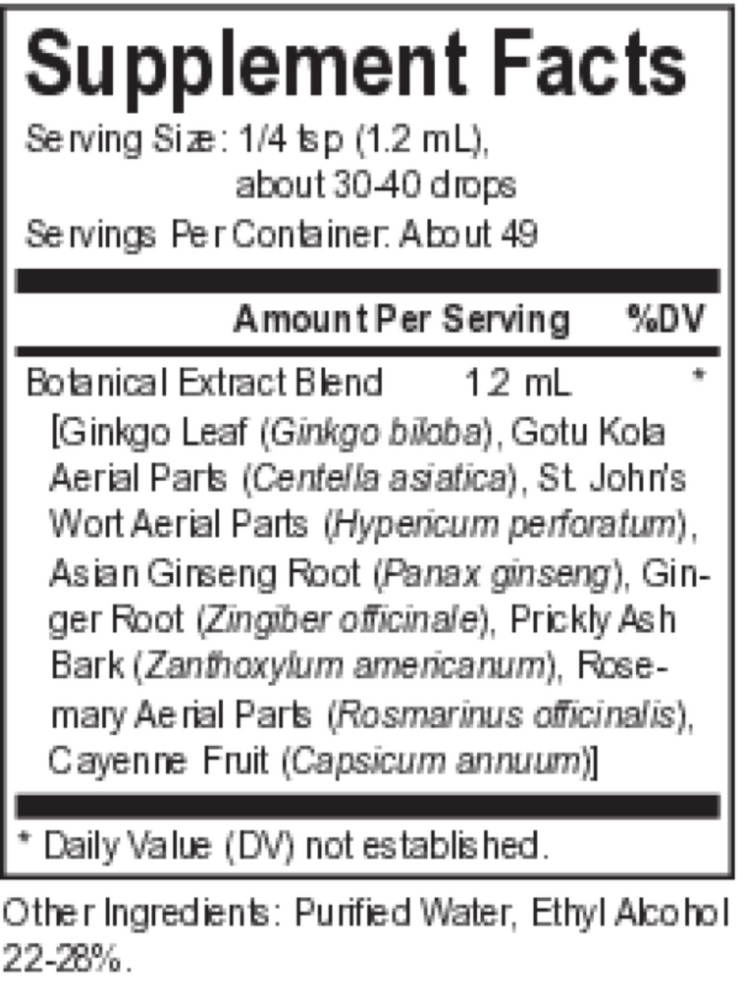 Core Ginkgo Blend Supplement Facts Label