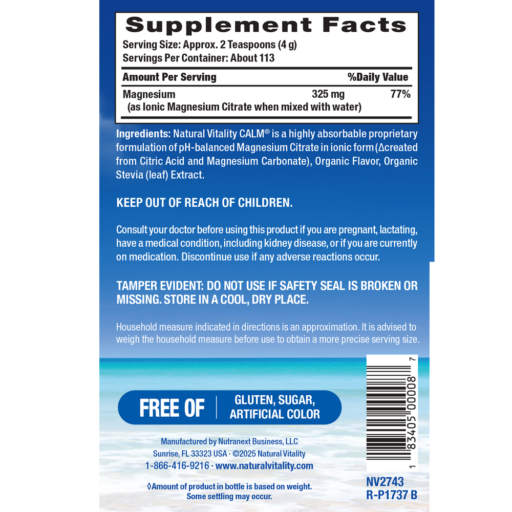 Calm Orange Supplement Facts Label