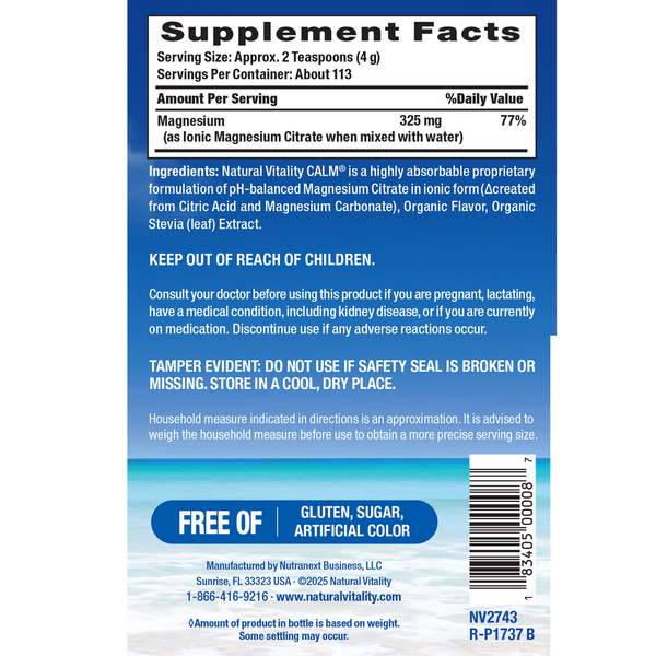 Calm Orange Supplement Facts Label