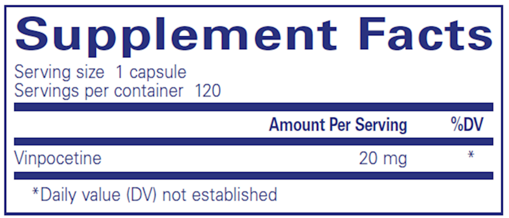 Vinpocetine 20 Mg. Supplement Facts Label