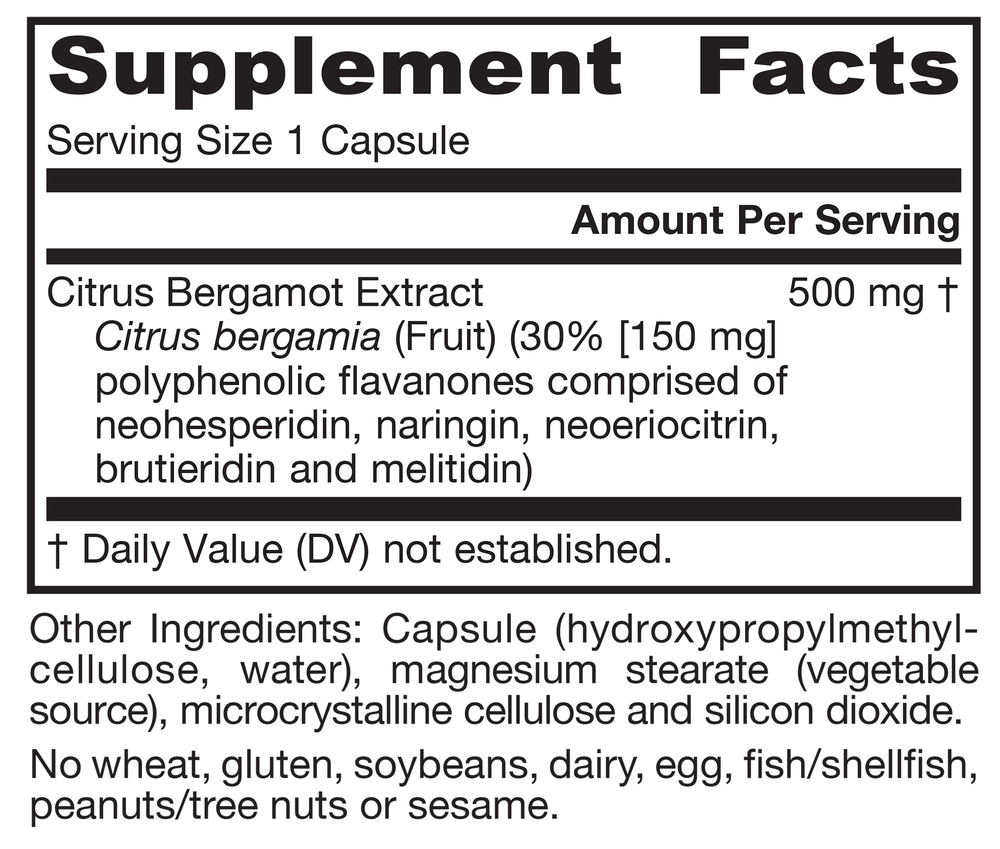 Citrus Bergamot Supplement Facts Label