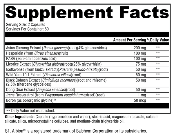 MedCaps Menopause™ Supplement Facts Label