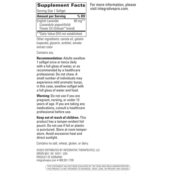 Lavela Ws 1265 - Lavender Oil Softgels - Silexin Supplement Facts Label