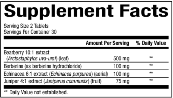 Urinary Tract Health Support Supplement Facts Label