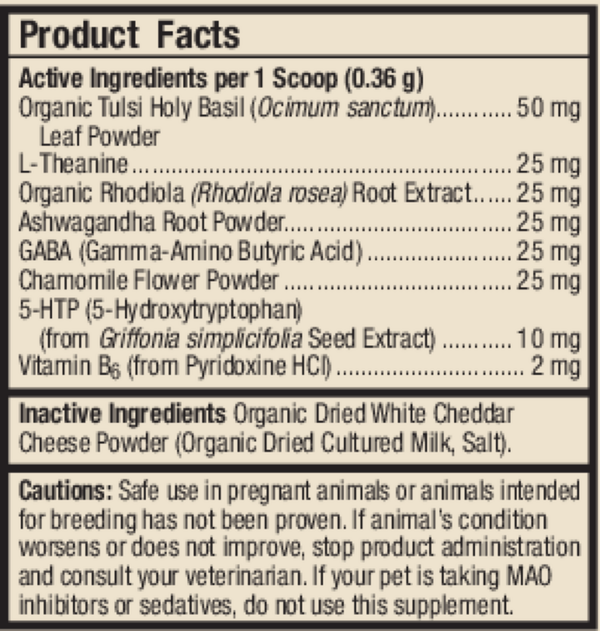 Stress Support for Pets Supplement Facts Label