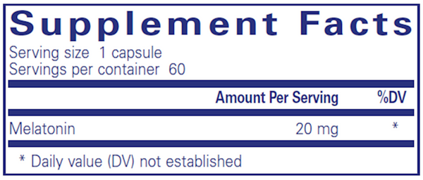 Melatonin 20 Mg. 60's Supplement Facts Label
