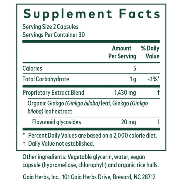 Ginkgo Leaf Supplement Facts Label
