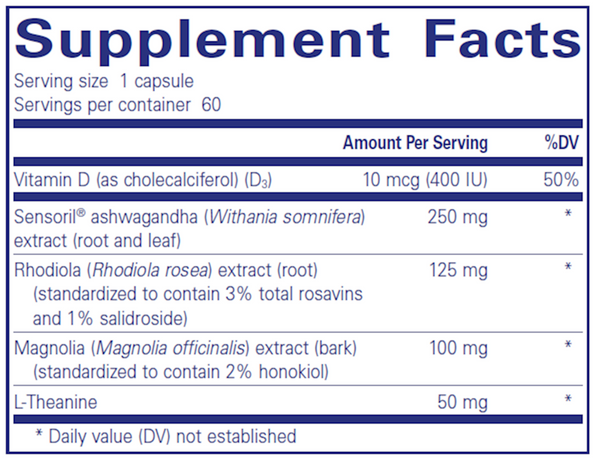 Cortisol Calm 120 Count Supplement Facts Label