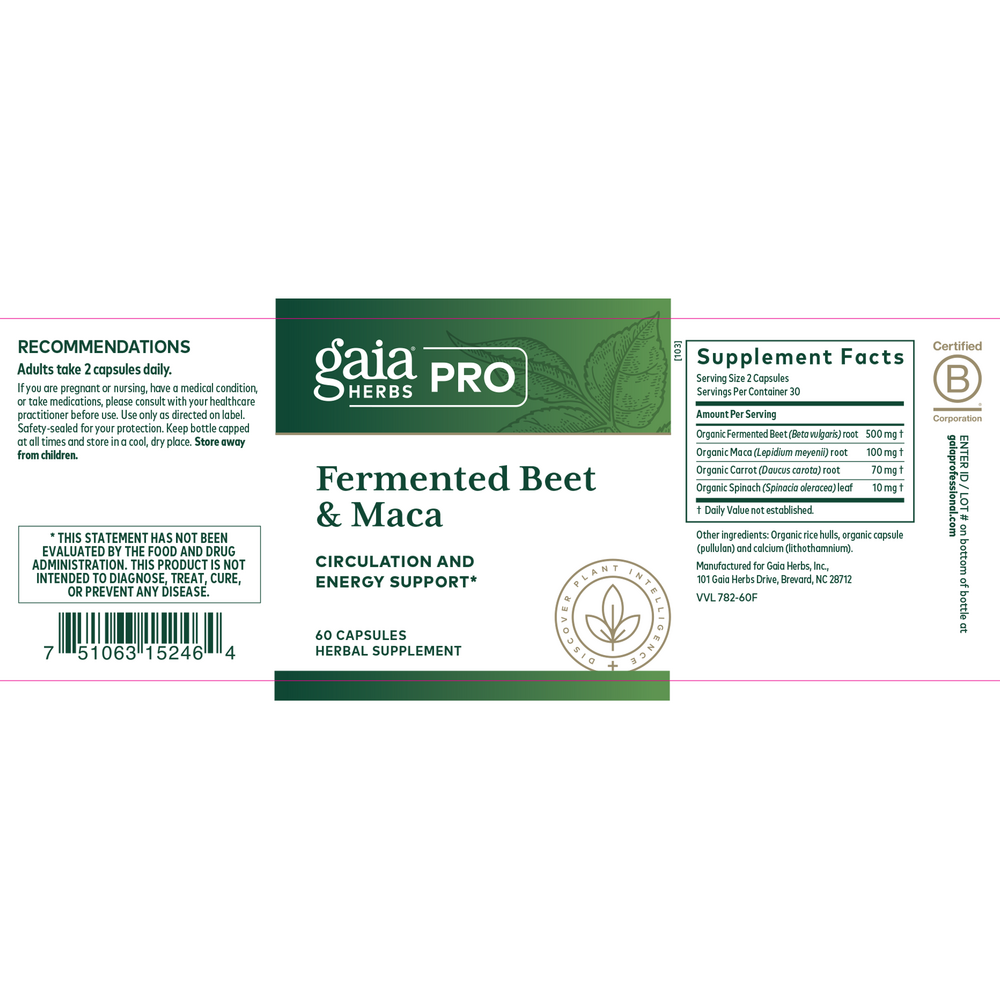 Fermented Beet & Maca Supplement Facts Label