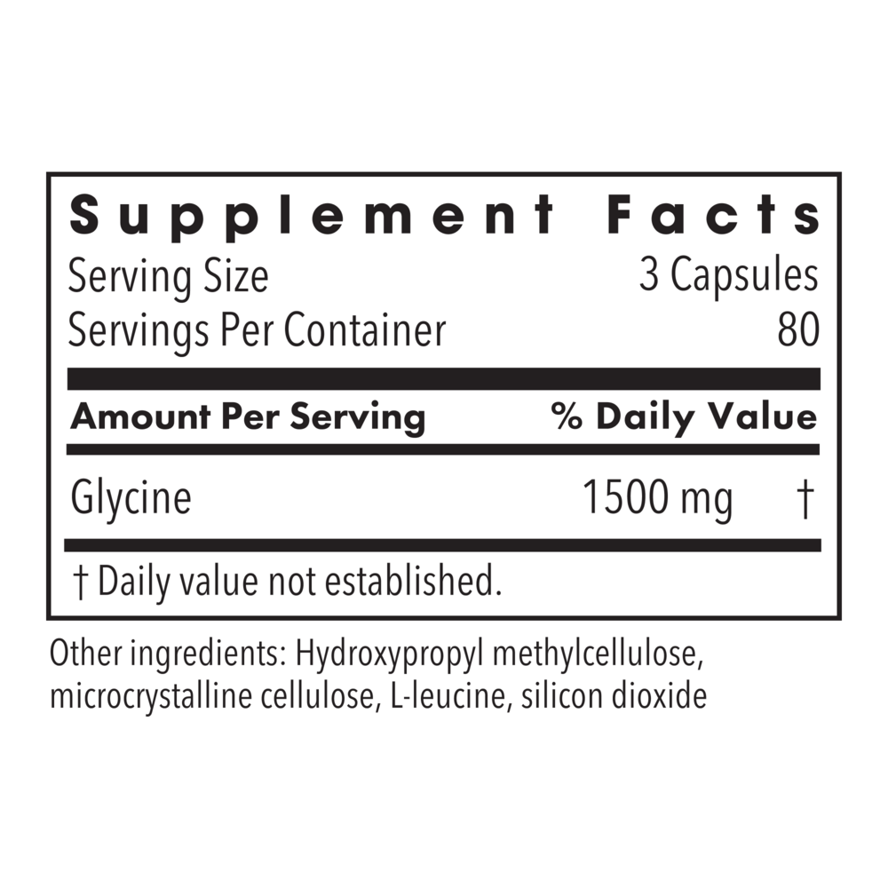 Glycine Capsules Supplement Facts Label