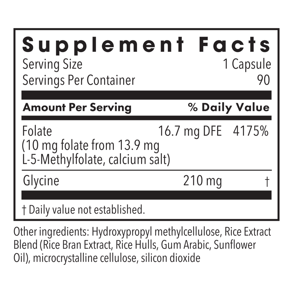 L-Methylfolate 10 mg Supplement Facts Label