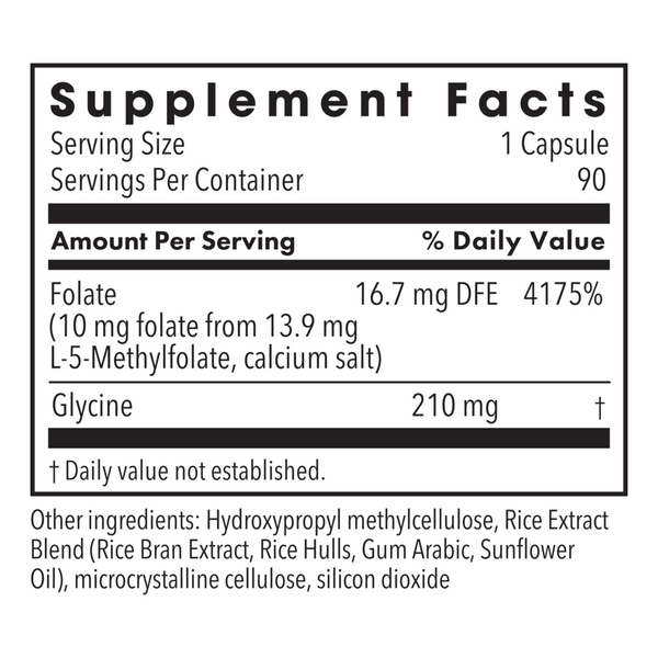 L-Methylfolate 10 mg Supplement Facts Label
