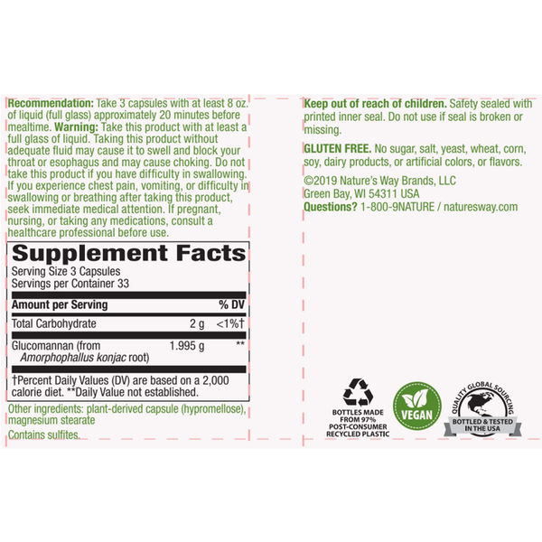 Glucomannan veg capsules Supplement Facts Label