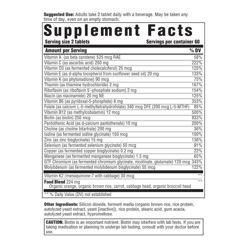 Men's 40+ Multivitamin Supplement Facts Label