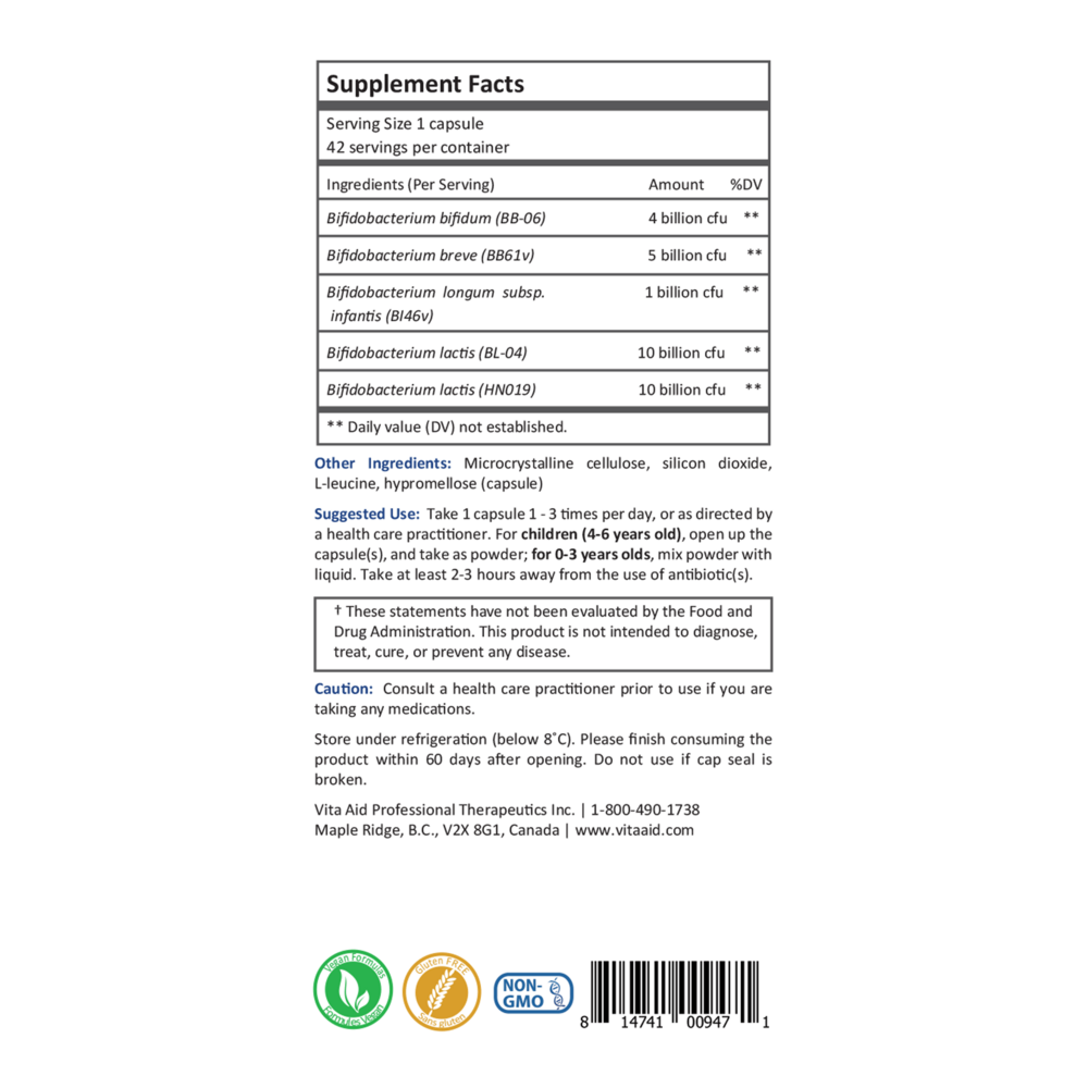 Bifido-PB30+ DF Supplement Facts Label