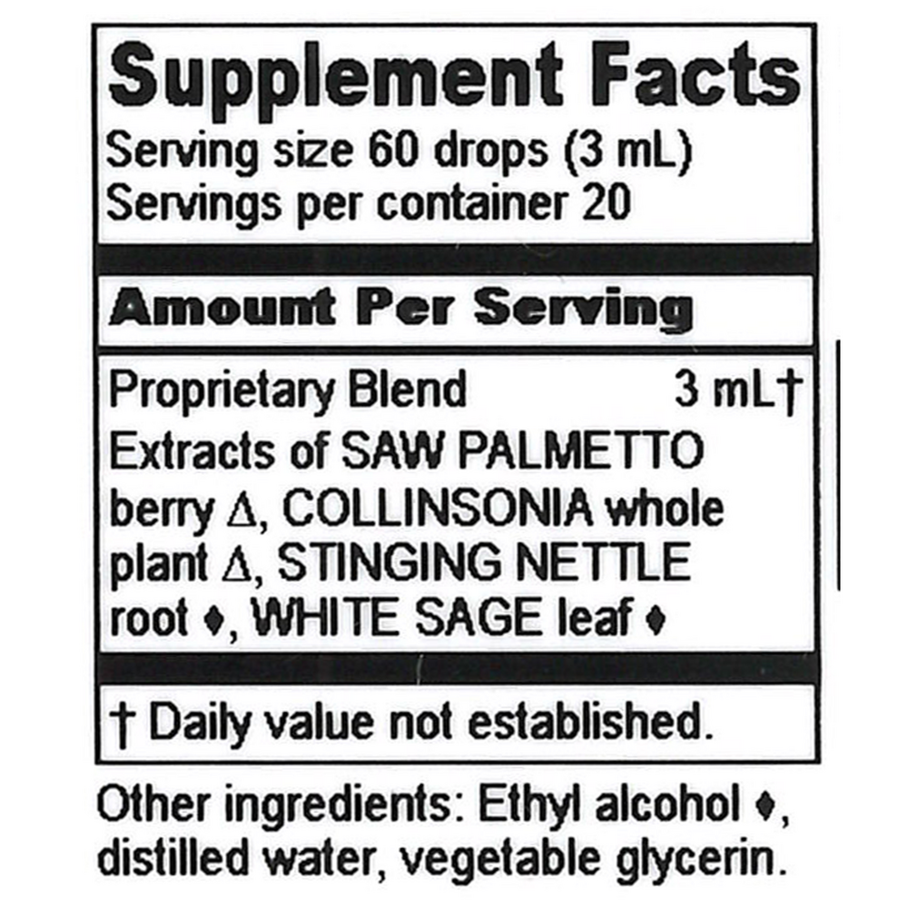 Men's Prostate Tonic Supplement Facts Label