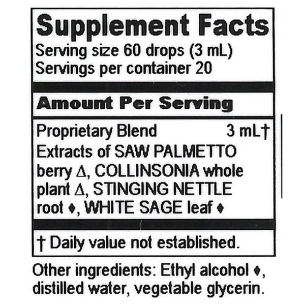 Men's Prostate Tonic Supplement Facts Label