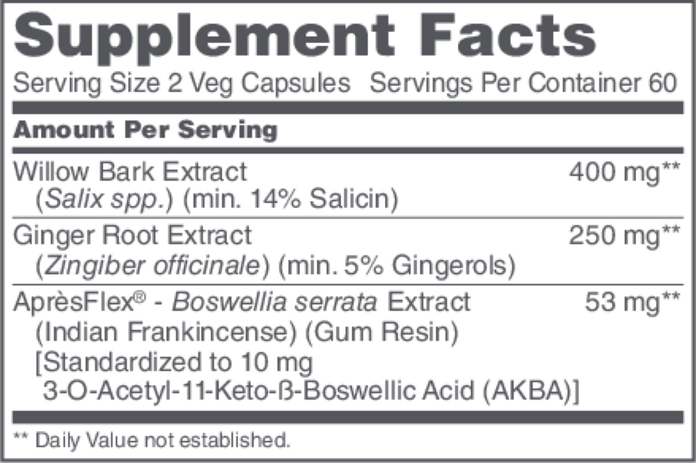 Ache Action Supplement Facts Label