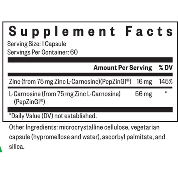 Zinc Carnosine Supplement Facts Label