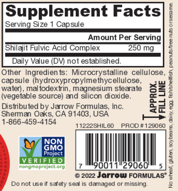 Shilajit Fulvic Acid Complex Supplement Facts Label