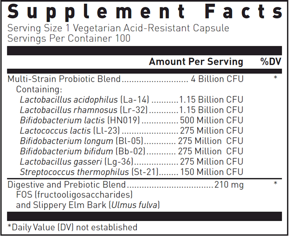 Multi-Probiotic 4 Billion Supplement Facts Label