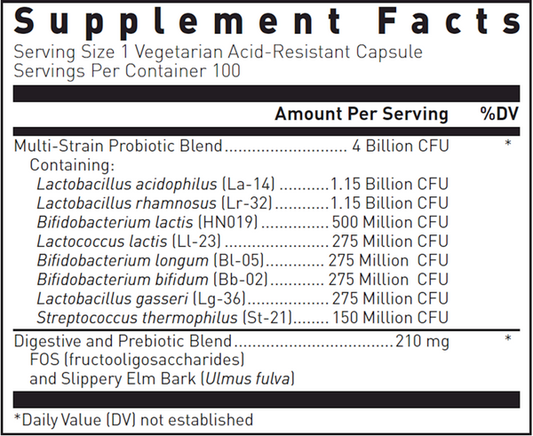 Multi-Probiotic 4 Billion Supplement Facts Label