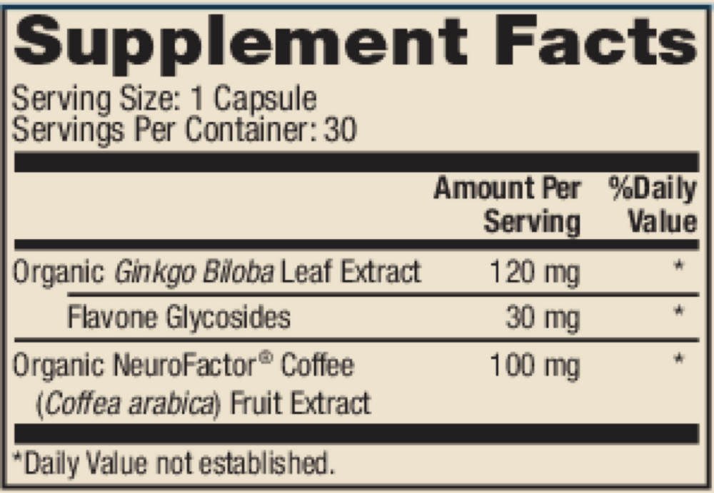 Organic Ginkgo Biloba Supplement Facts Label