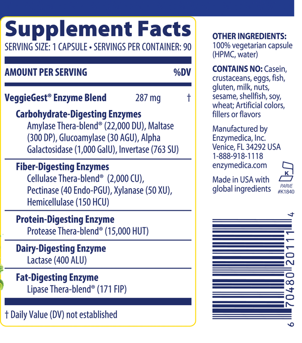 VeggieGest Supplement Facts Label