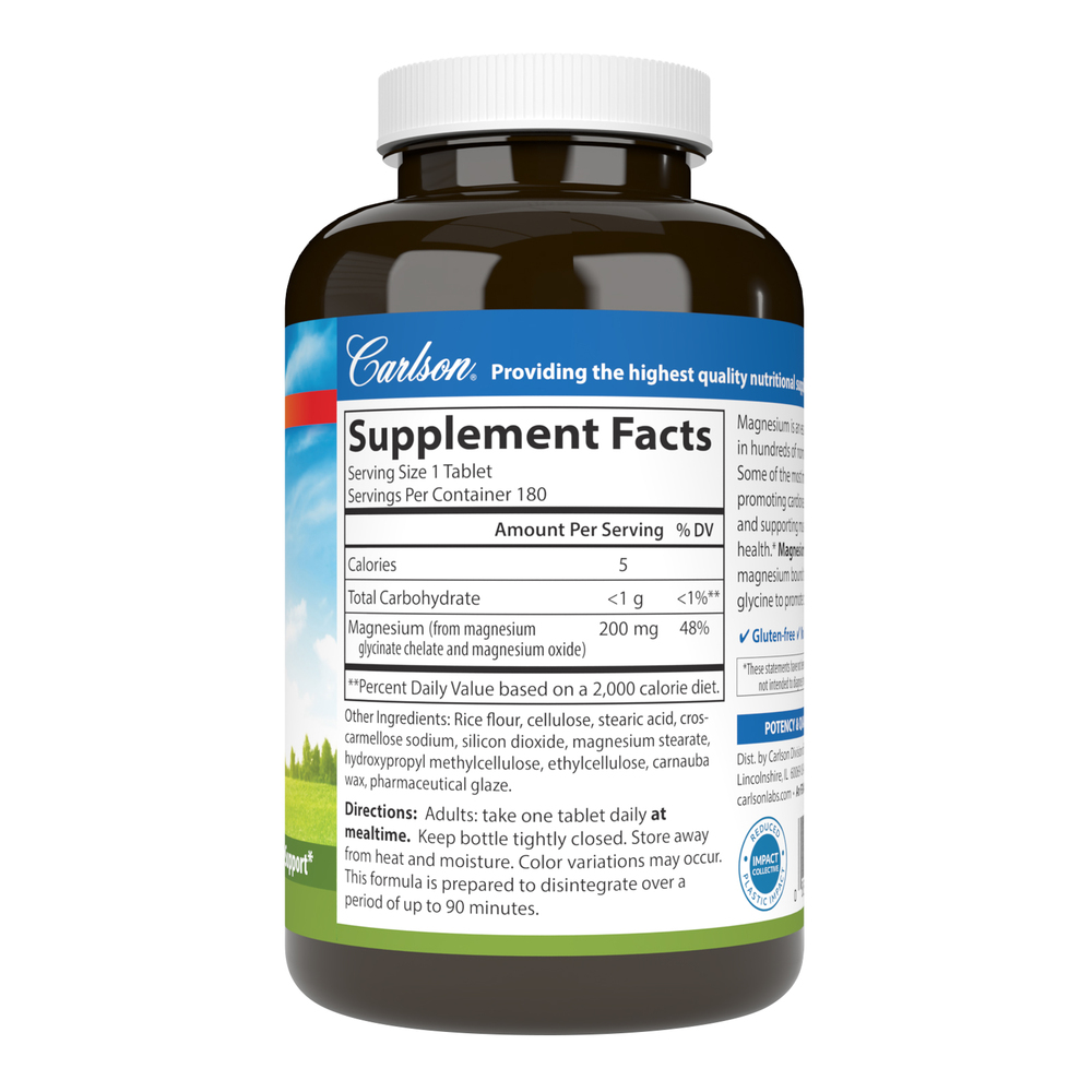 Chelated Magnesium 200 mg Supplement Facts Label