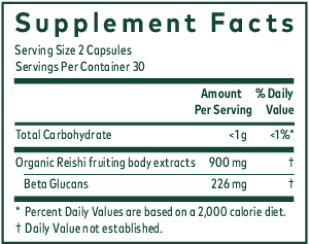 Reishi Mushroom Supplement Facts Label