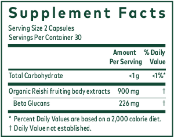Reishi Mushroom Supplement Facts Label