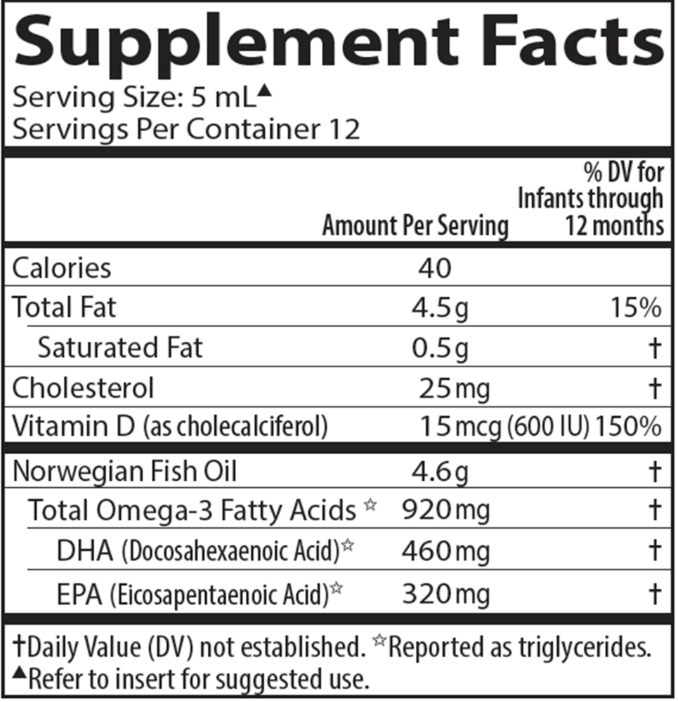 Norwegian Baby's DHA Supplement Facts Label