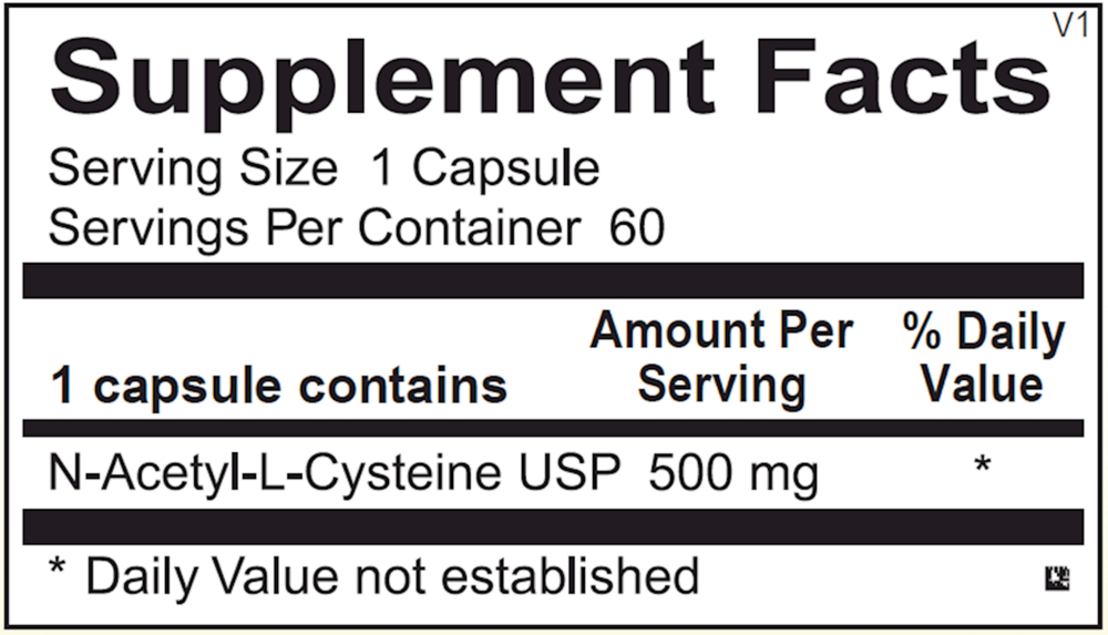 N-Acetyl Cysteine Supplement Facts Label
