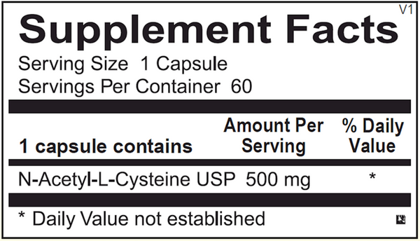N-Acetyl Cysteine Supplement Facts Label