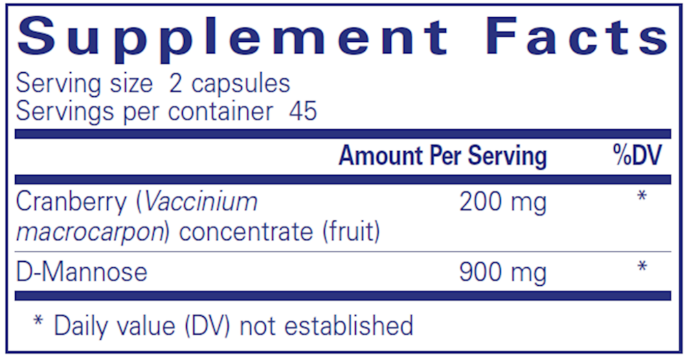 Cranberry/D-Mannose 90 Count Supplement Facts Label