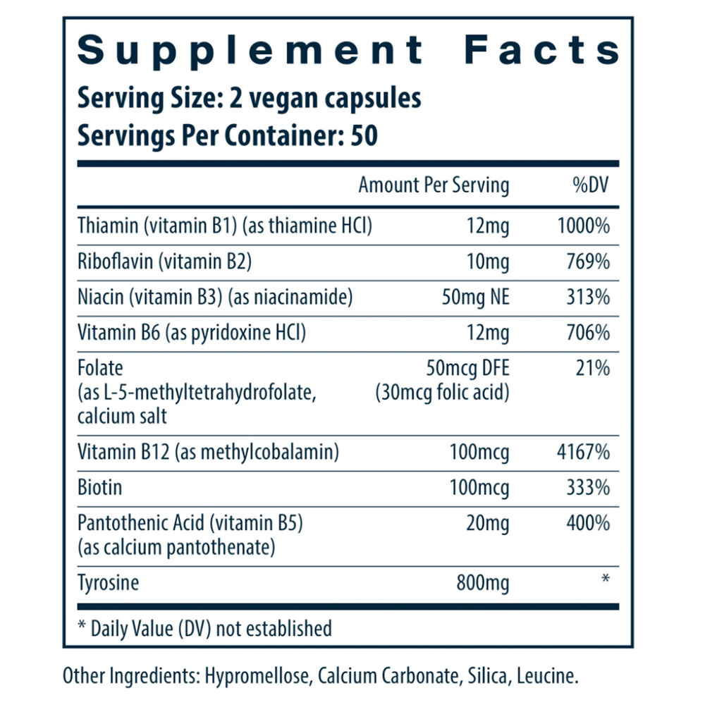Tyrosine and B Vitamins Supplement Facts Label