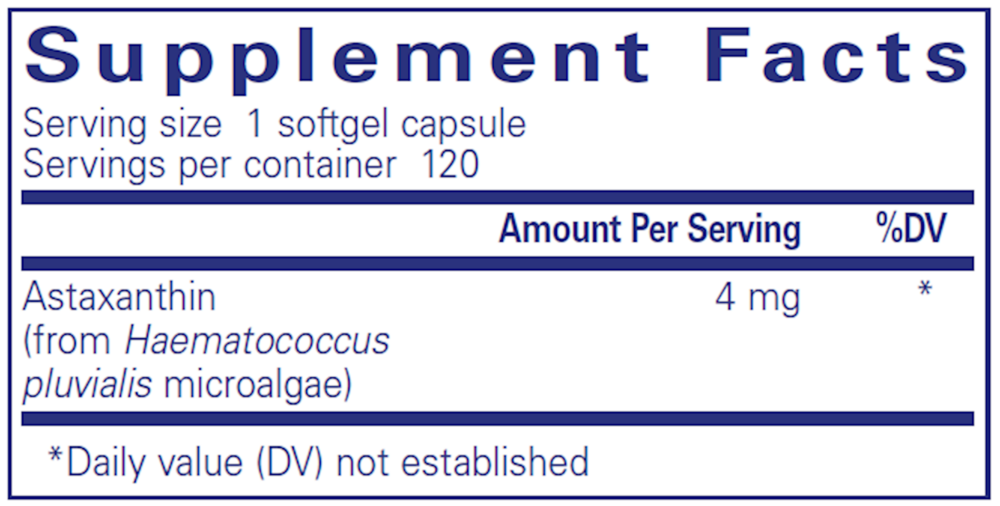 BACKORDER ONLY -  Astaxanthin Supplement Facts Label
