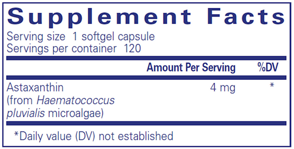 BACKORDER ONLY -  Astaxanthin Supplement Facts Label