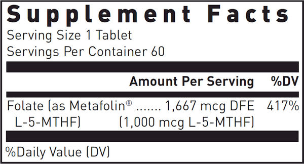 Methyl Folate (5-Mthf) Supplement Facts Label