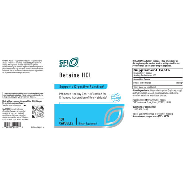 Betaine HCl Supplement Facts Label