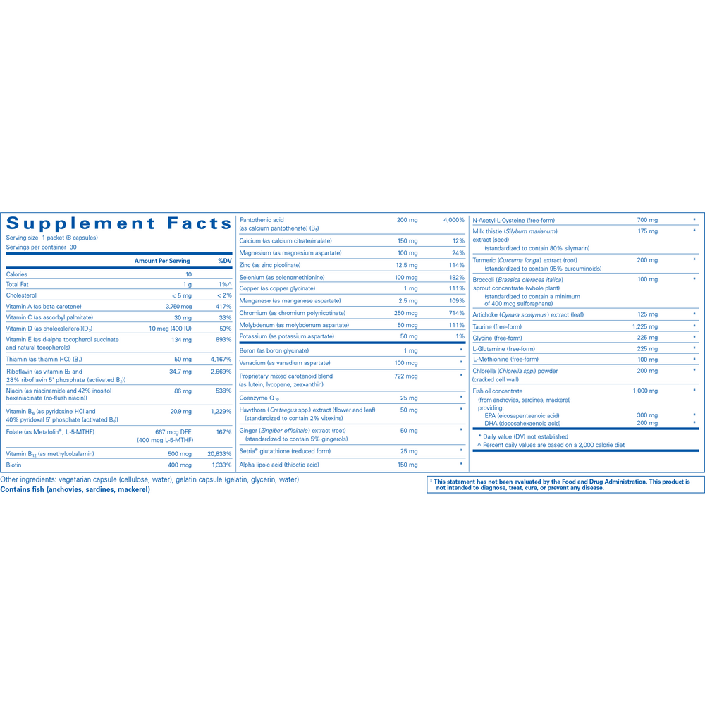 Detox Pure Pack Supplement Facts Label