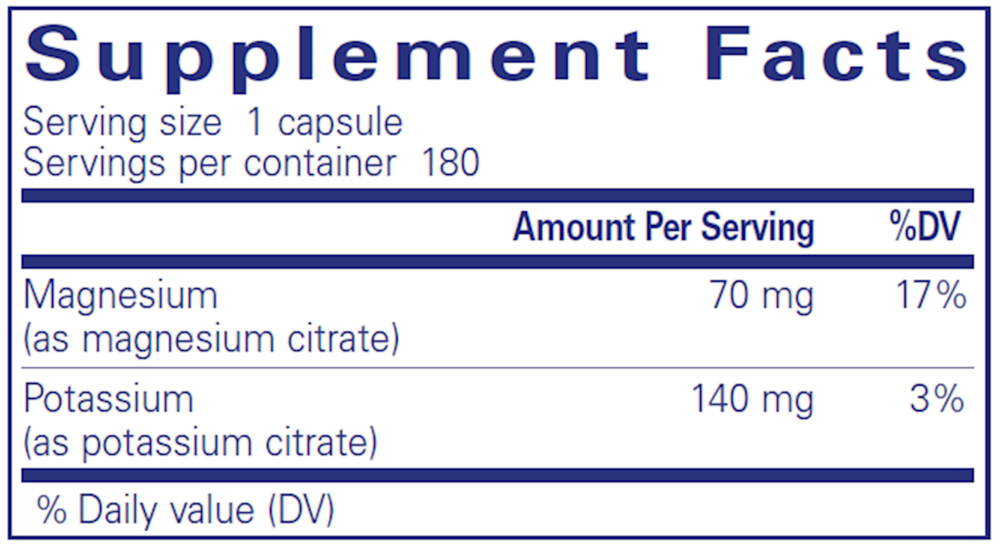Potassium Magnesium (citrate) Supplement Facts Label
