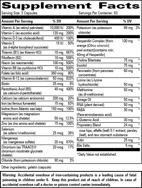 Multi Caps Supplement Facts Label