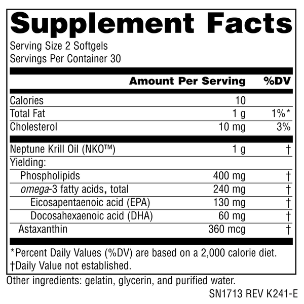 NKO Neptune Krill Oil 500 mg Supplement Facts Label