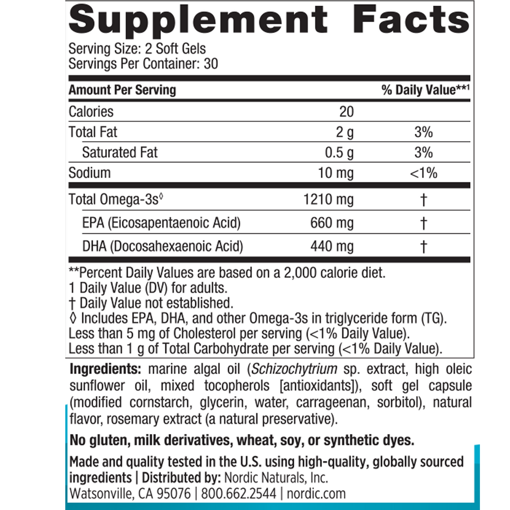 Ultimate Omega Plant Based Supplement Facts Label